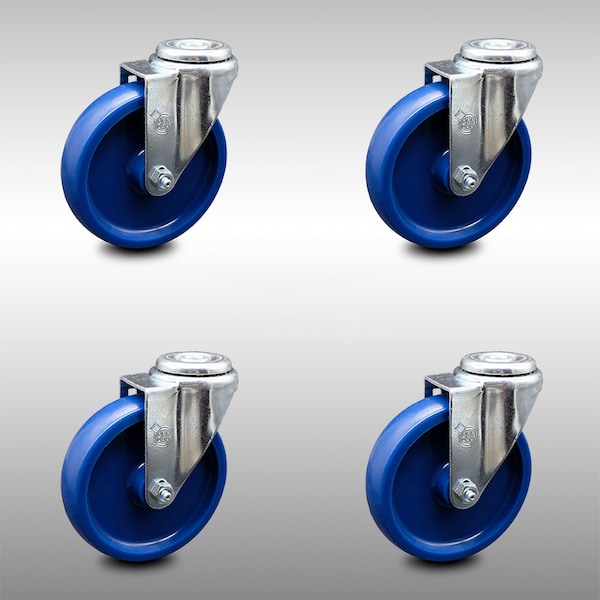 5 Inch SS Solid Polyurethane Wheel Swivel Bolt Hole Caster Set